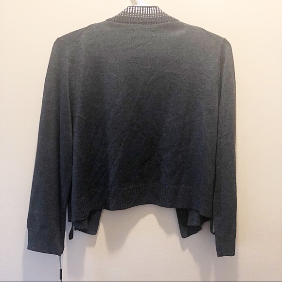 🆕HP! NEW Calvin Klein Rhinestone Studded Shrug Cardigan, Charcoal Gray, L - Picture 10 of 12